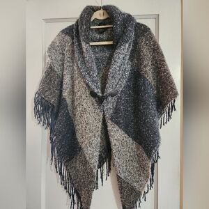 Chic Black and Gray Knit Poncho